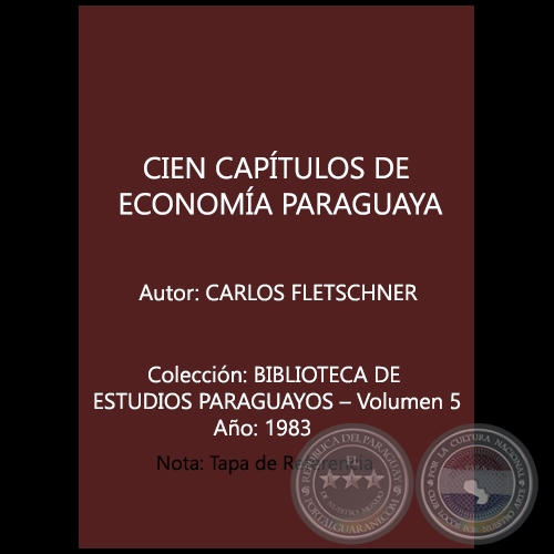  CIEN CAPÍTULOS DE ECONOMÍA PARAGUAYA - Autor: CARLOS FLETSCHNER - Año 1983